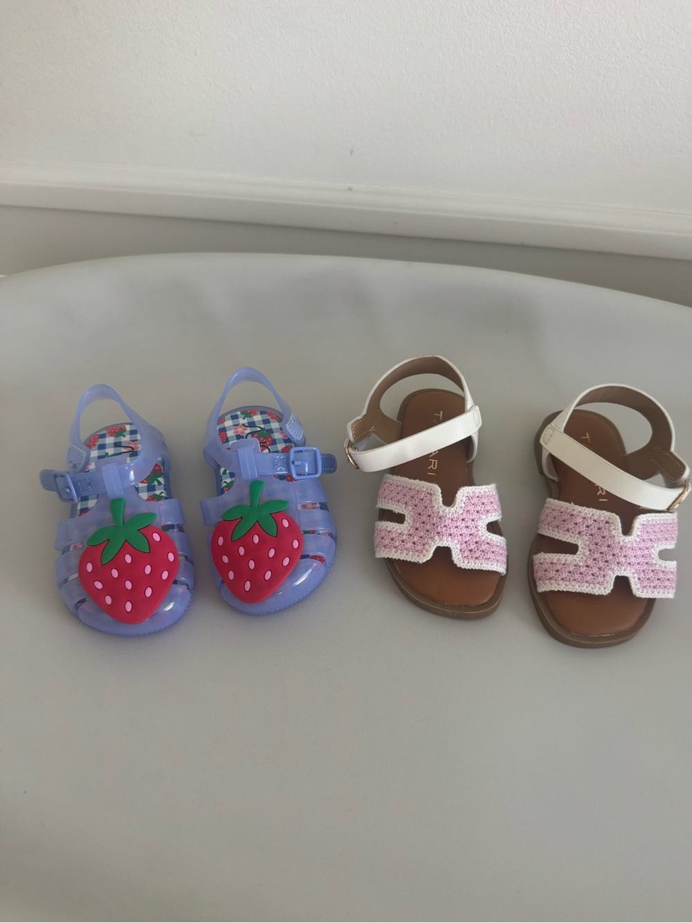 Tahari Pink and White Girls Sandals with Crochet Upper